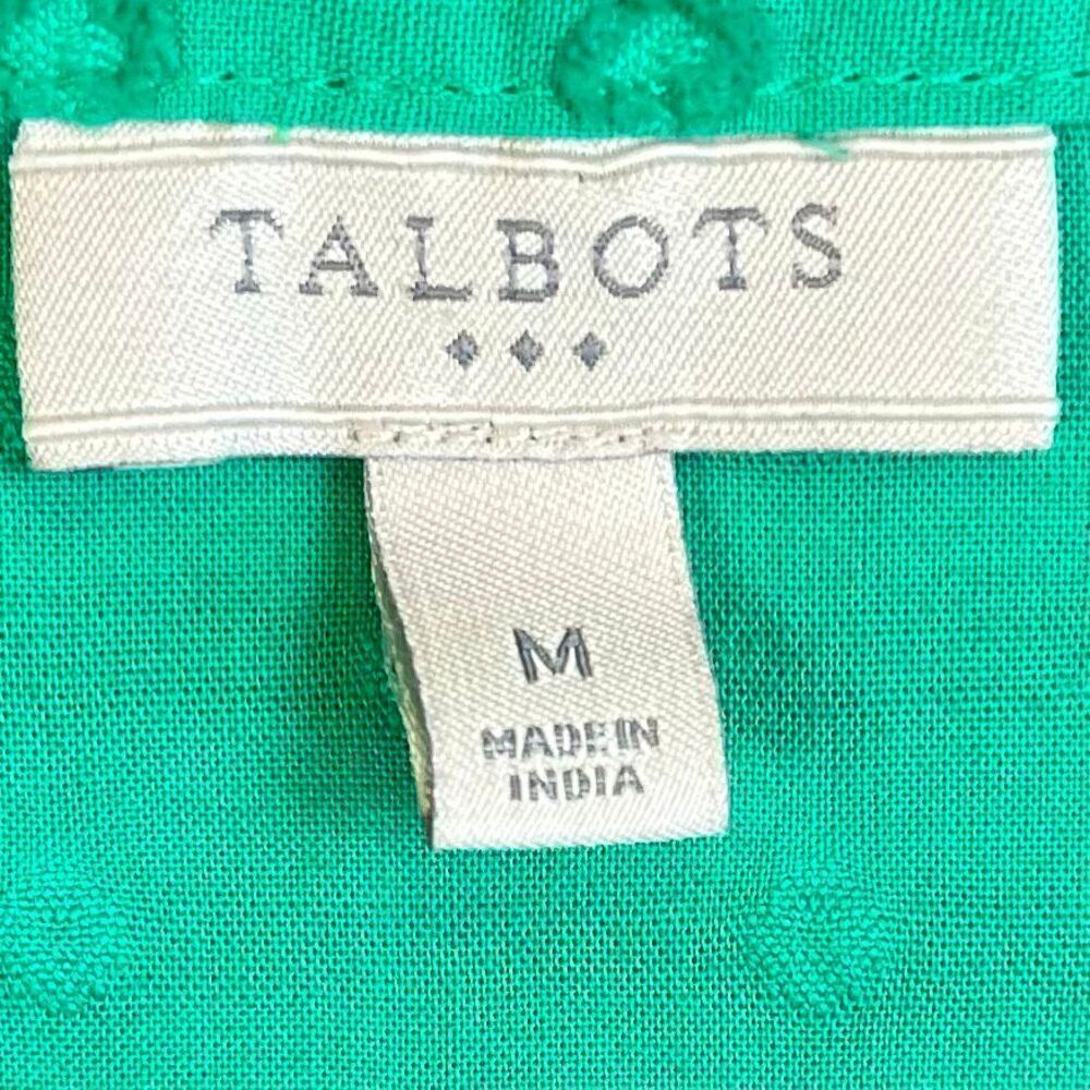 Talbots Green Texture Dots V-neck Ruffle Blouse Medium - Picture 10 of 11